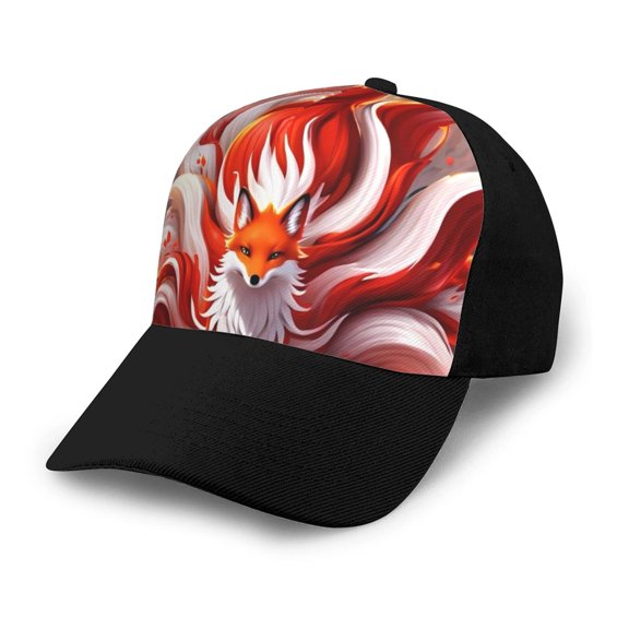 Xecao Red Sun Flame Fox print unisex vintage washed baseball cap, a soft and adjustable hat perfect for any casual style.