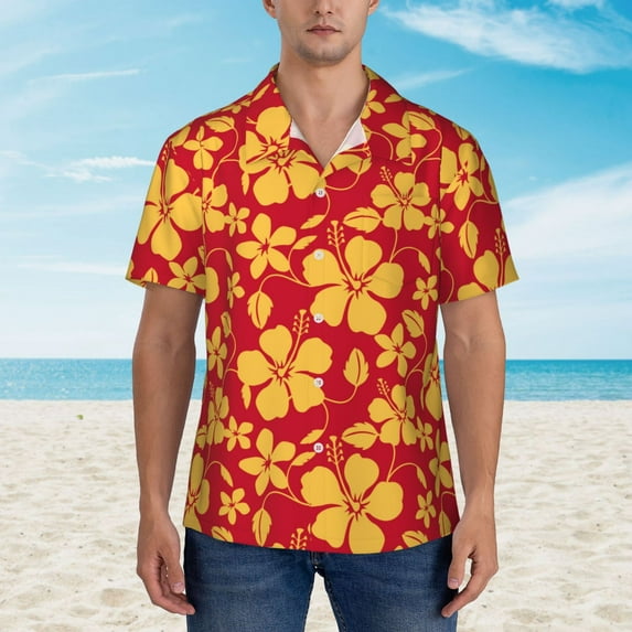 Xecao Red Vintage Flowers print Hawaiian shirt - a stylish short-sleeve button-down for men, perfect for casual beach and tropical outings.
