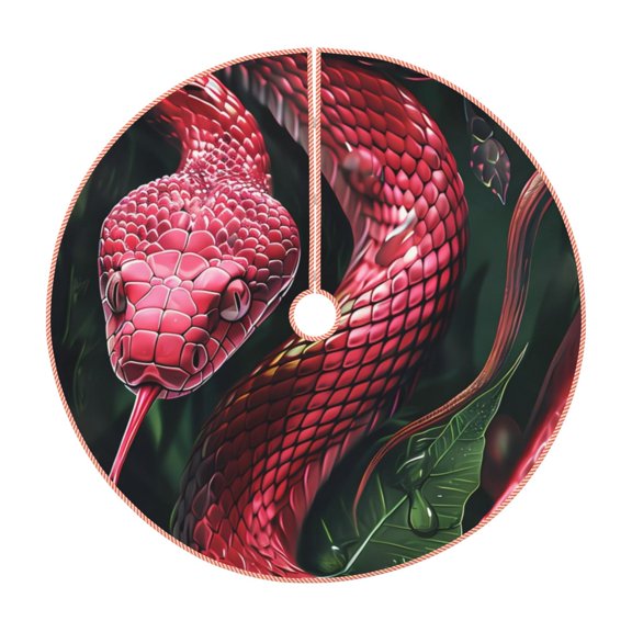 Xecao Red Viper Jungle Intensity Pattern Christmas Tree Skirt Round Xmas Tree Mat Base Cover for Holiday Home Decorations-30"