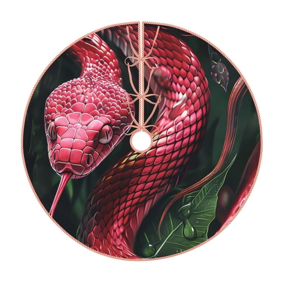 Xecao Red Viper Jungle Intensity Pattern Christmas Tree Skirt Round Xmas Tree Mat Base Cover for Holiday Home Decorations-48"