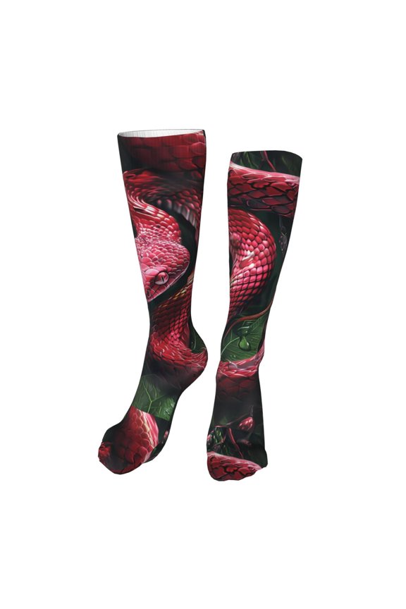 Red Viper Jungle Intensity Print Calf Socks Seamless Toe, Knee High Long Socks, Sports Socks Trouser Socks for Women and Men-One Size