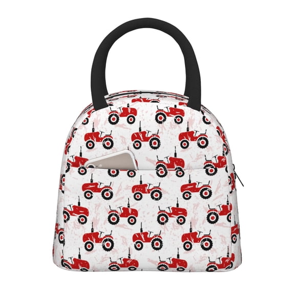 Xecao Red Wheeled Tractors Lunch Bag , an insulated, reusable tote bag perfect for adults of all genders, ideal for work, office, picnics and beach trips