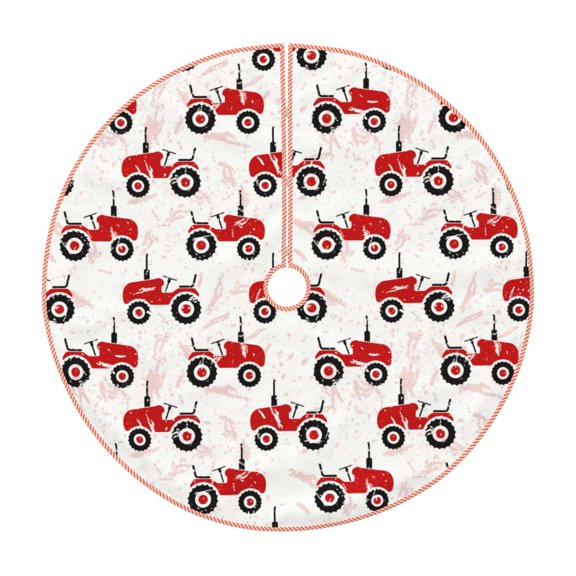 Xecao Red Wheeled Tractors Pattern Christmas Tree Skirt Holiday Part Decorations for Christmas Tree, Farmhouse Christmas Decor Xmas Holiday Home Party Decorations-30"