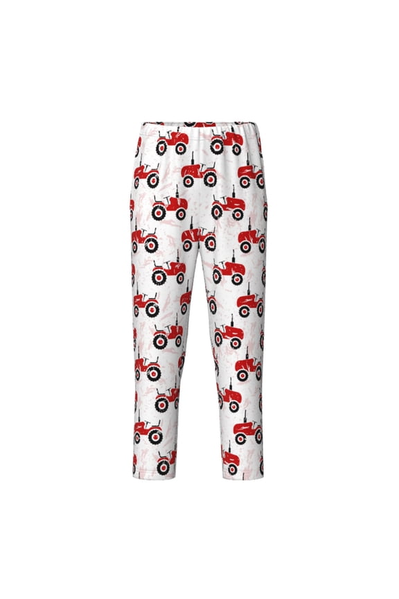 Red Wheeled Tractors Print Teenagers' Pajama Pants Long Sleep Pants Soft Elastic Waist Pajama Bottoms Elastic waist with 2 Pockets 5-16 Years-Large