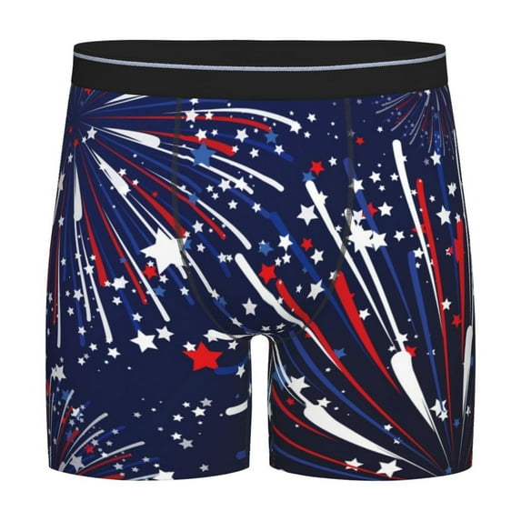 Xecao Red White Blue Fireworks 1 Print Boxer Briefs for Men's Stretch Moisture-Wicking Underwear, Mid-Rise Classics breathable fabric