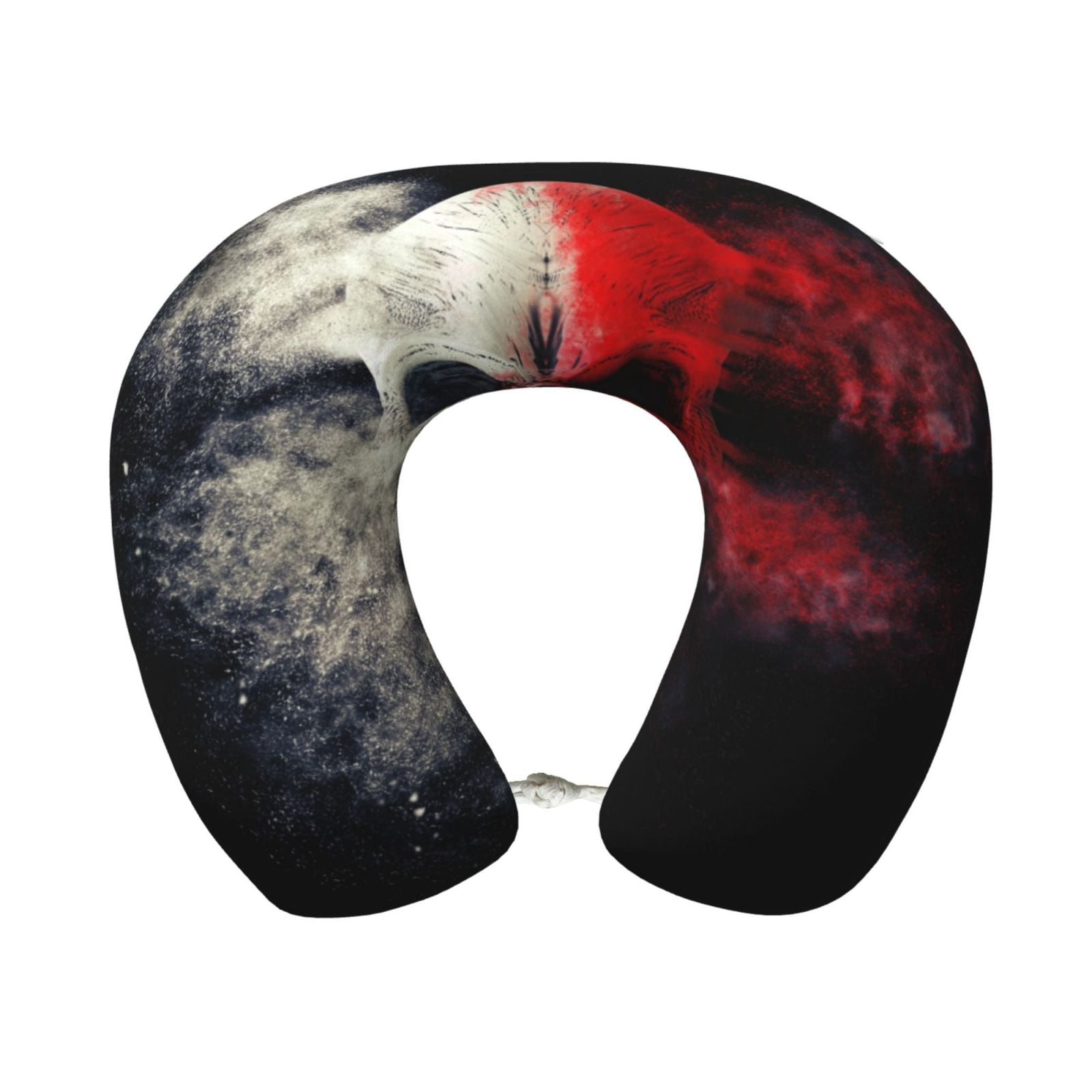 Xecao Red And White Screaming Demon Skull Print Memory Foam Cervical Neck Pillow Versatile U-Shaped Pillows for Home,Office,Camping,Travelling,Soft Washable Cover