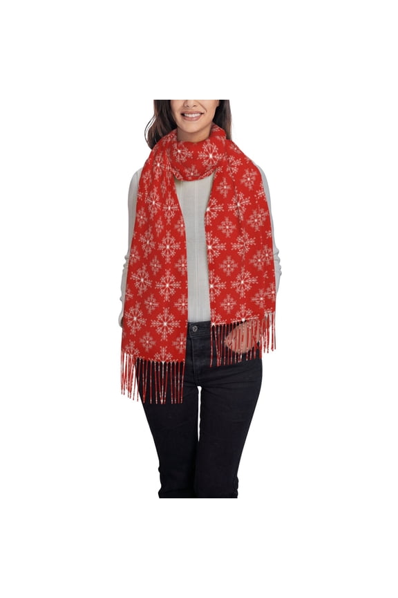 Red White Snowflakes Pattern Womens Winter Scarf Fall Scarf Oversized Large Scarf for Women Warm Shawl Wrap