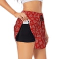thumbnail image 1 of Xecao Red White Snowflakes for Double-layer Running Short for Women, Perfect for Gym, Tennis, and More, Featuring a Convenient Pocket-Large, 1 of 7