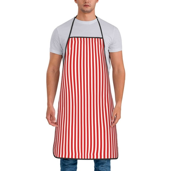Xecao Red And White Stripes Print Funny BBQ Chef Aprons for Men Women,Adjustable Kitchen Cooking Aprons with Pocket Waterproof Oil Proof No Pilling Fading