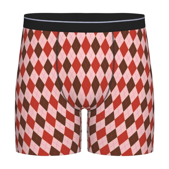 Xecao Red and Brown Squares Print Boxer Briefs for Men's Stretch Moisture-Wicking Underwear, Mid-Rise Classics breathable fabric