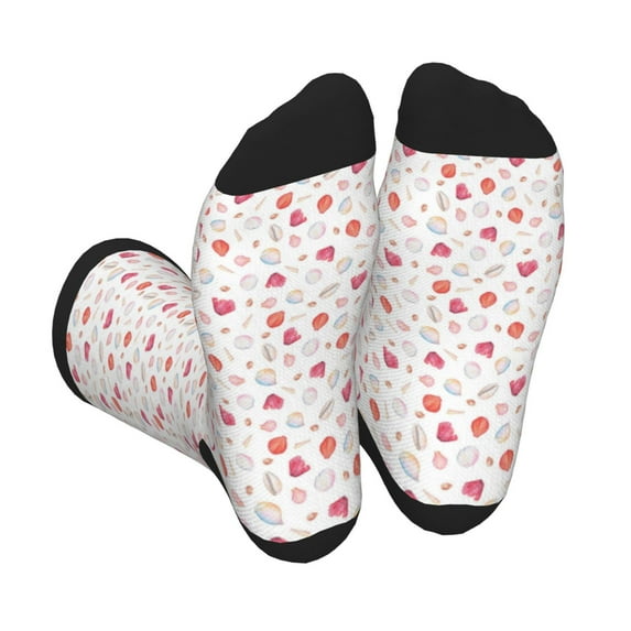 Xecao Red coral and scallop seashell Print Crew Socks for Men and Women, Men's Soft Moisture-wicking Sock