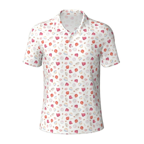 Xecao Red coral and scallop seashell for Mens' Casual Short Sleeve Button-Down Polo Shirts for a Classic Golf Look