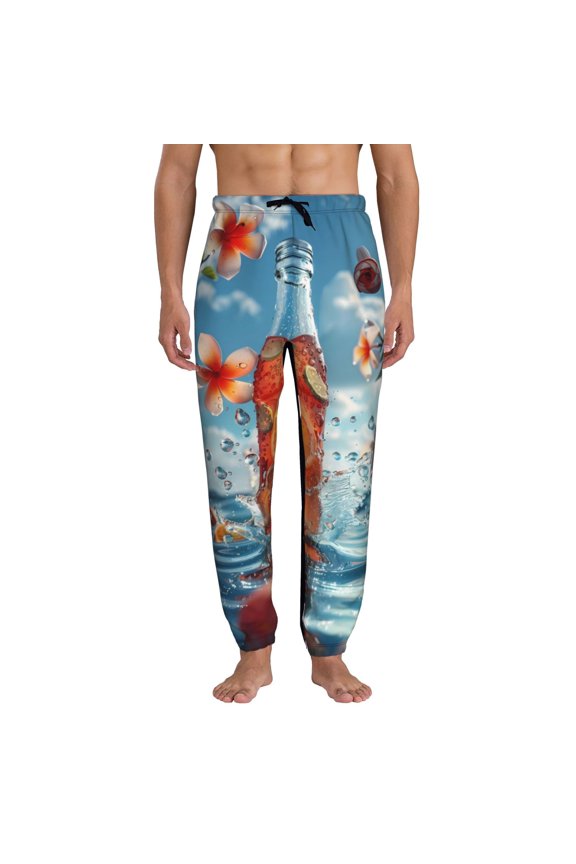 Refreshing Citrus Splash Print Active Tech Joggers for Men, Mens Sweatpants Lounge Pants with Pockets-3X-Large