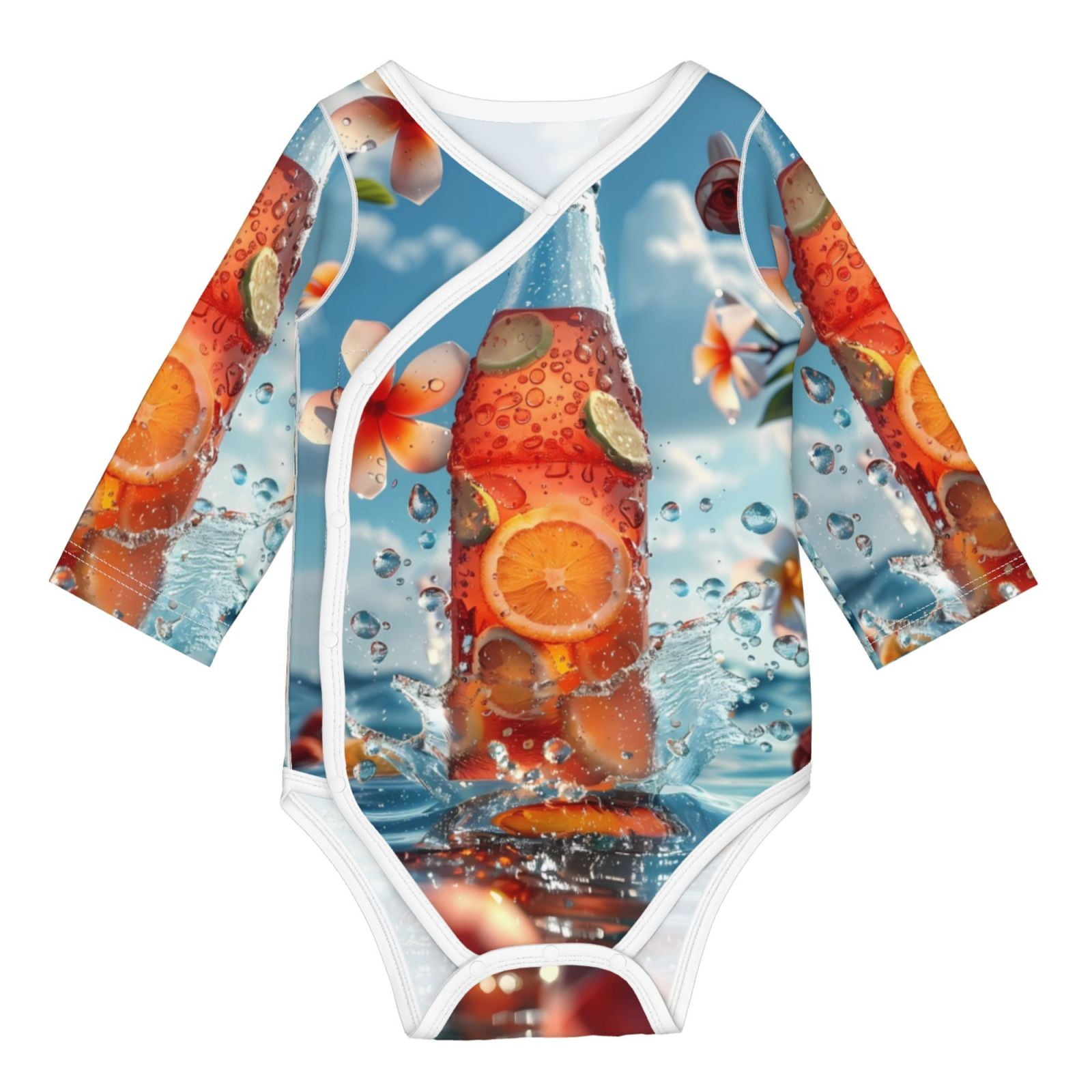 Xecao Refreshing Citrus Splash Print Baby unisex-baby Cotton Long-sleeve Bodysuits-12 Months