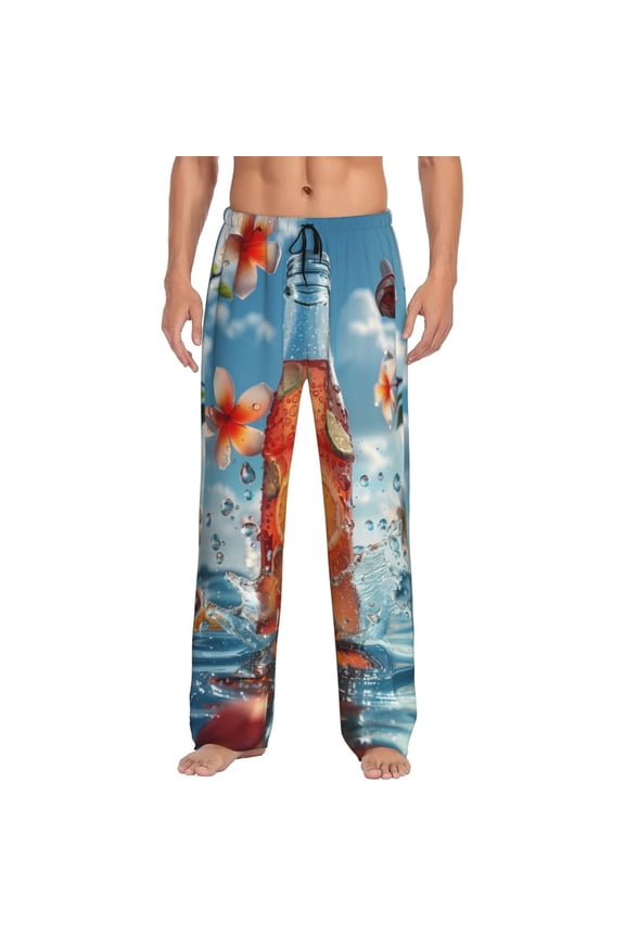 Refreshing Citrus Splash Print Men's Straight Lounge Pajama Pants - The Ultimate in Comfortable Sleepwear-Medium
