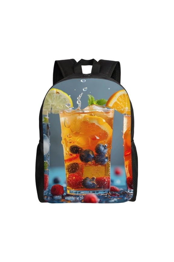 Refreshing Fruit Infused Drinks Print School Backpack with Laptop Compartment Small Travel Laptop Backpack for Women Men Waterproof College Backpack Simple School Bag