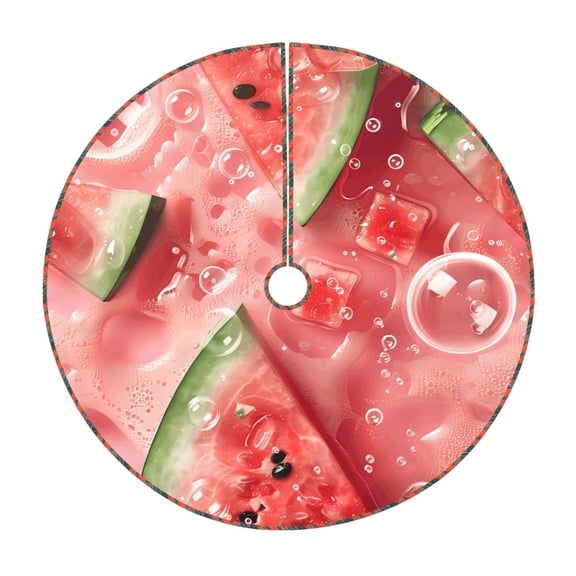 Xecao Refreshing Watermelon Slices Pattern Christmas Tree Skirt Round Xmas Tree Mat Base Cover for Holiday Home Decorations-30"