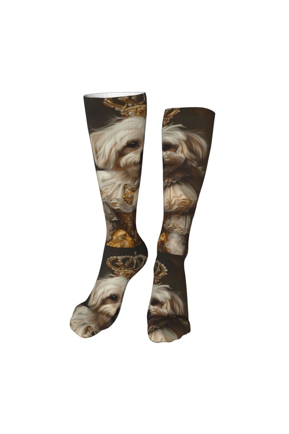 Regal Dog In Royal Attire Print Calf Socks Seamless Toe, Knee High Long Socks, Sports Socks Trouser Socks for Women and Men-One Size