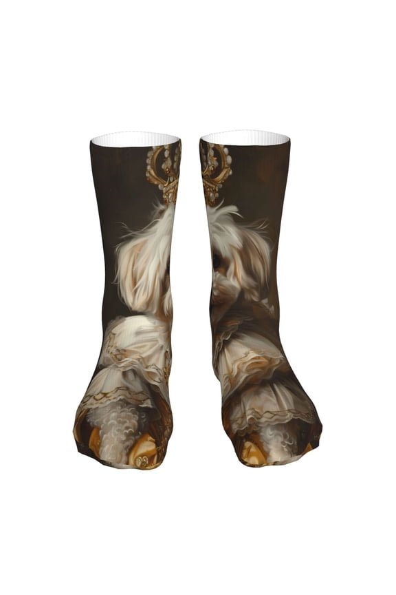 Regal Dog In Royal Attire Print Fashion No Heel Casual Crew Socks Cushioned Breathable for Men Women - Moisture wicking,Not easy to fade Suitable for daily