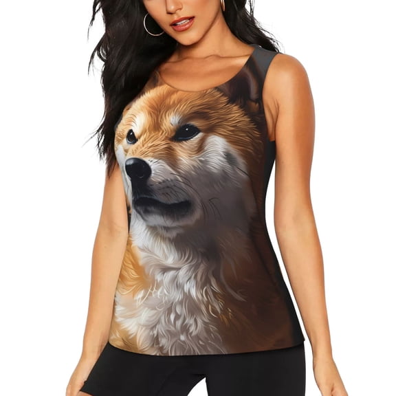 Xecao Regal Shiba Inu Print Women's Scoop Neck, Loose-Fit Workout Tank Tops for The Gym,Sleeveless T-shirt-Large