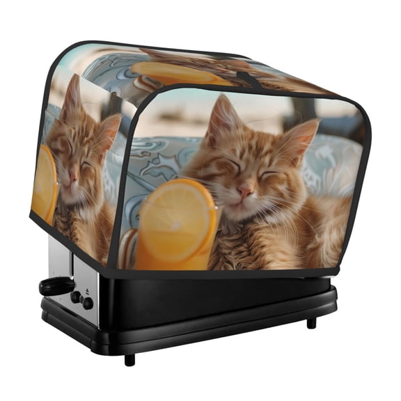 Xecao Relaxing Cat With Orange Juice Print 2 Slice Toaster Cover with Pockets, Small Appliance Cover, Dust and Fingerprint Protection, Machine Washable