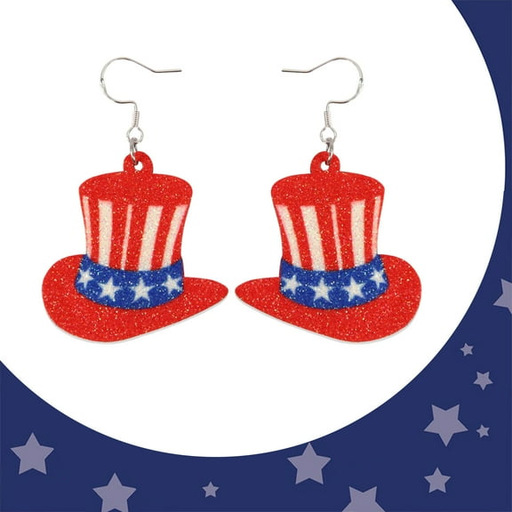 YOHAVEN Independence Day Earrings Patriotic Jewelry, Glitter Faux Leather USA Flag Star Bow Popsicle Earrings for 4th of July Memorial Day Party Accessories for Women Girls