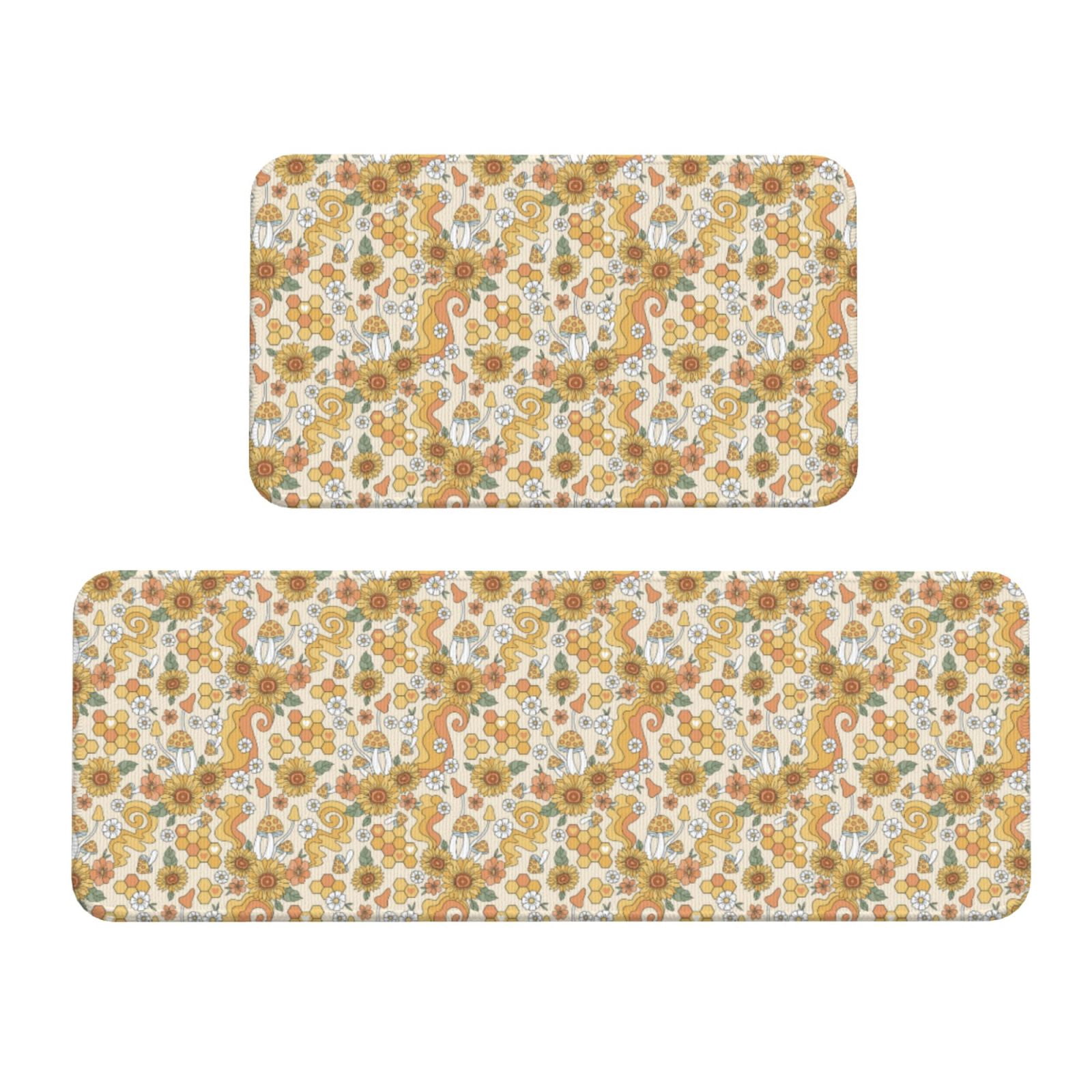 Xecao Retro 70s 60s Flower Patten Kitchen Rugs and Mats Sets,2 Pieces ...