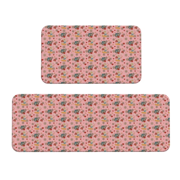 Xecao Retro 70s 60s Hippie Flower Patten Kitchen Rugs and Mats Sets,2 Pieces Non-Slip Washable Rugs, Kitchen Mat for Floor,Suit for Kitchen Decor and Accessories