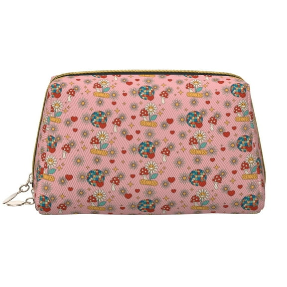 Xecao Retro 70s 60s Hippie Flower Print Fashion Makeup PVC Bag Large Capacity Travel Cosmetic Bag for Women Organizer Toiletry Clutch