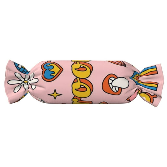 Xecao Retro 70s Hippie Print+Candy-Inspired Plush Pillow for Men Women Suitable for Beds, Sofas, Game Rooms Drawstring Closure