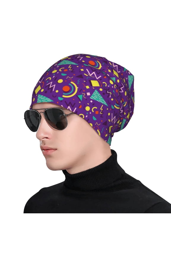 Retro 80s Style Print Beanie Knitted Hat for Men Women, Winter Fashion Knit Cuffed Caps Unisex