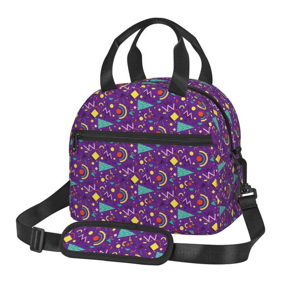 Xecao Retro 80s Style Print Insulated Lunch Box, Lunch Cags Lunch Bag Featuring An Adjustable Shoulder Strap