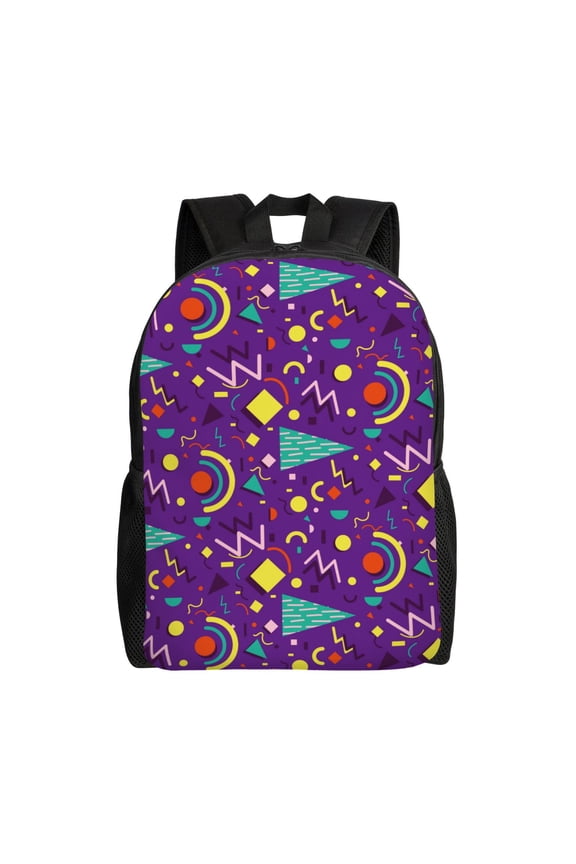 Retro 80s Style Print School Backpack with Laptop Compartment Small Travel Laptop Backpack for Women Men Waterproof College Backpack Simple School Bag