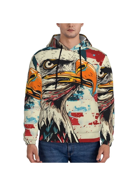 Retro American Eagle Pattern Men's Adult Pullover Hoodie,Hooded Sweatshirt-3X-Large
