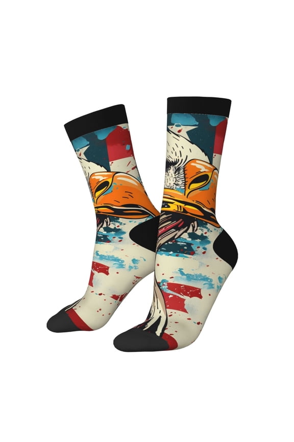 Retro American Eagle Pattern Sport Socks for Women and Men Crew Socks Sporty Calf Socks Casual Socks