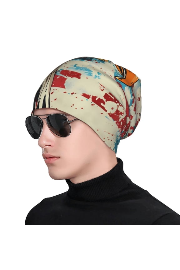 Retro American Eagle Print Beanie Knitted Hat for Men Women, Winter Fashion Knit Cuffed Caps Unisex