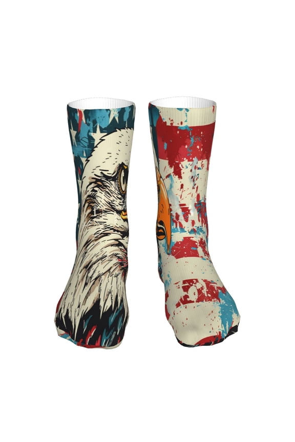 Retro American Eagle Print Fashion No Heel Casual Crew Socks Cushioned Breathable for Men Women - Moisture wicking,Not easy to fade Suitable for daily