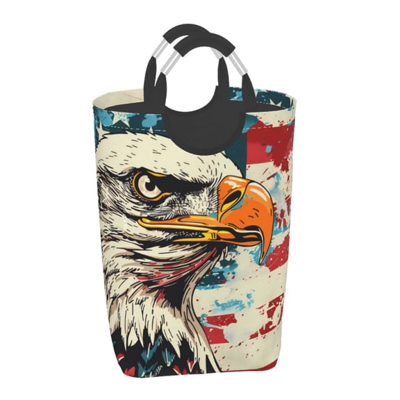 Xecao Retro American Eagle for Laundry Basket,Collapsible Large Laundry Hamper,Wash Bag for Laundry Room, Rolling Laundry Basket with Handles