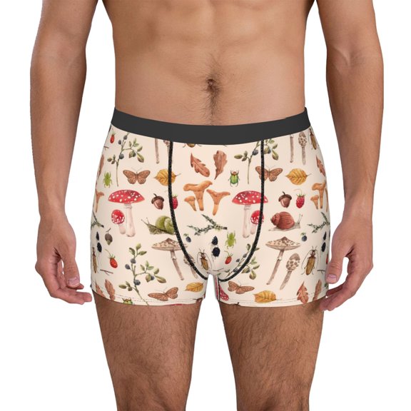 Xecao Retro Autum Mushrooms Print Men's Underwear Boxer Briefs Pack - Your ComfortSoft, Moisture-Wicking, and Breathable Choice for Men's Underwear-Small