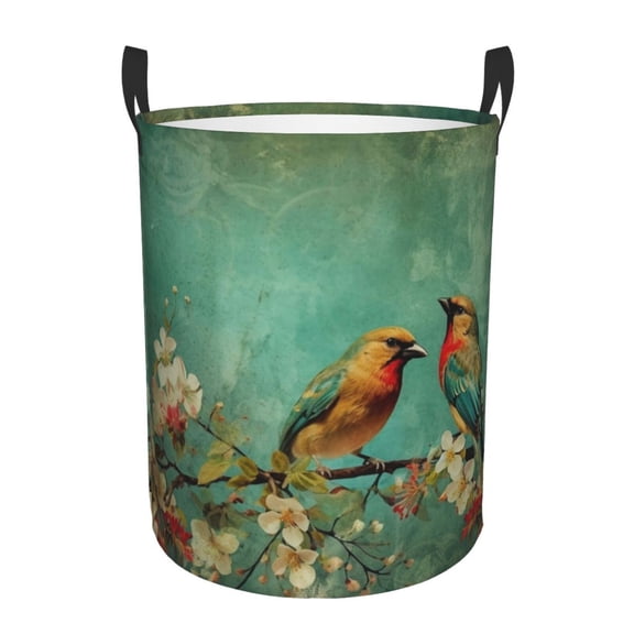 Xecao Retro Birds Print Laundry Basket,Laundry Hamper Designed for Storage Dirty Clothes Hamper,Collapsible Laundry Baskets-Medium