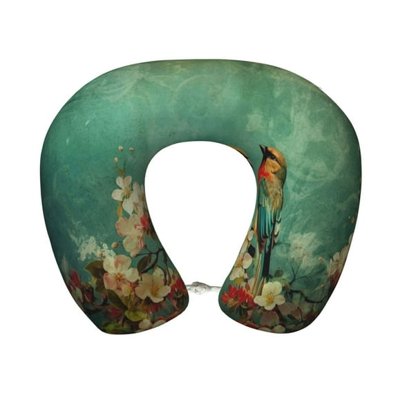 Xecao Retro Birds Print Memory Foam Cervical Neck Pillow Versatile U-Shaped Pillows for Home,Office,Camping,Travelling,Soft Washable Cover