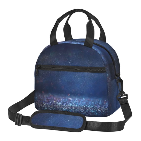 Xecao Retro Blue Glitter Print Insulated Lunch Box, Lunch Cags Lunch Bag Featuring An Adjustable Shoulder Strap
