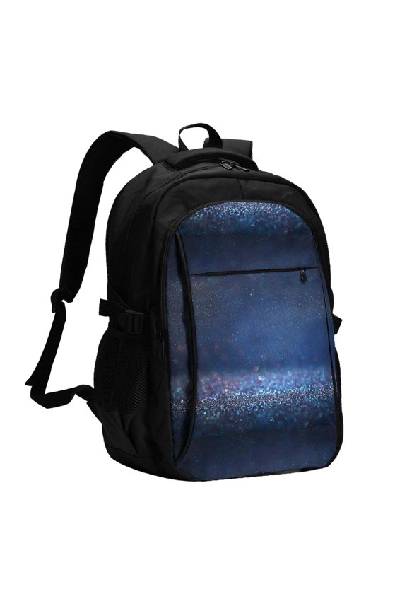 Retro Blue Glitter for Travel Laptop Backpack, USB-Charging-Enabled, Spacious Business Backpack for Men and Women,College School Computer Bag