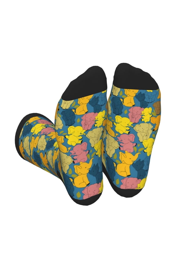 Retro Boho Elephants Print Crew Socks for Men and Women, Men's Soft Moisture-wicking Sock