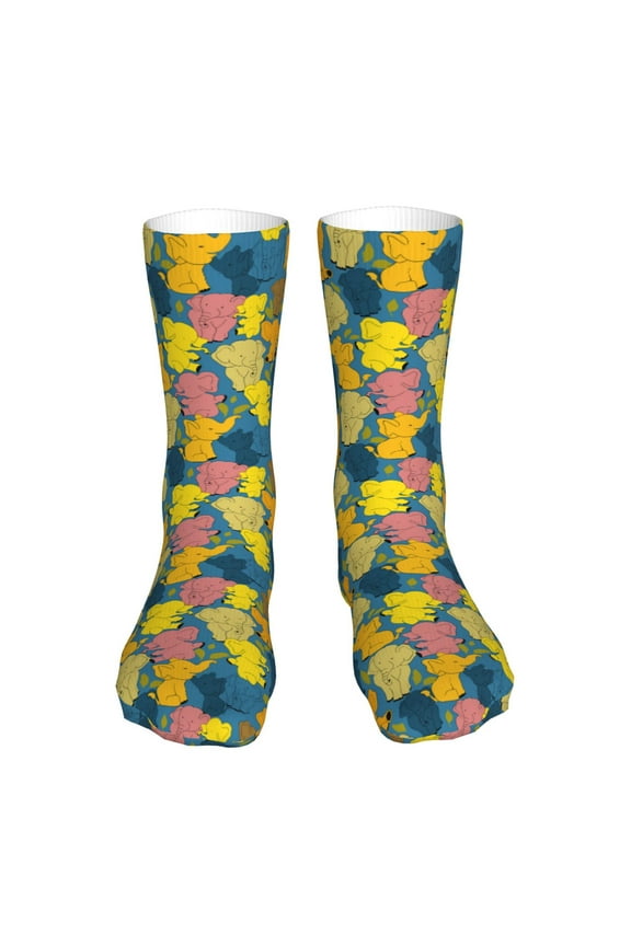 Retro Boho Elephants Print Fashion No Heel Casual Crew Socks Cushioned Breathable for Men Women - Moisture wicking,Not easy to fade Suitable for daily
