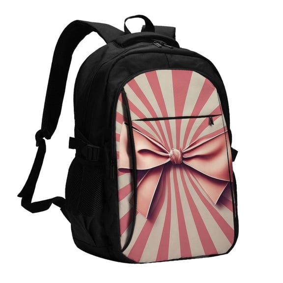 Xecao Retro Bow for Travel Laptop Backpack, USB-Charging-Enabled, Spacious Business Backpack for Men and Women,College School Computer Bag