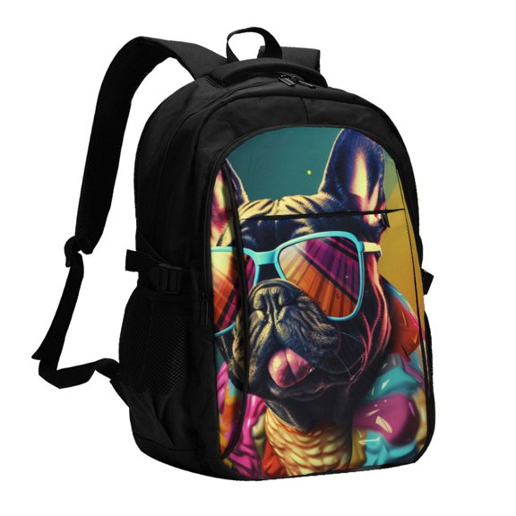 Xecao Retro Bulldog Sunglasses for Travel Laptop Backpack, USB-Charging-Enabled, Spacious Business Backpack for Men and Women,College School Computer Bag