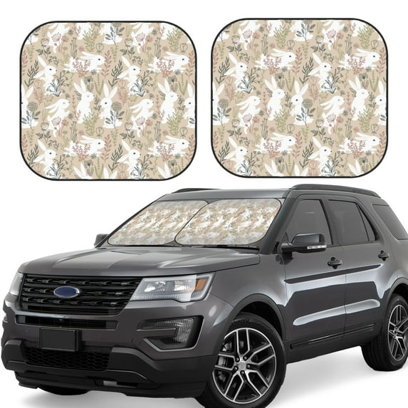 Xecao Retro Bunny Flower for Foldable Car Sun Shades (2-Pack) offer sun protection with an easy-fold design for convenient windshield shading.