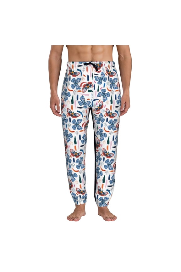 Retro Butterfly Print Active Tech Joggers for Men, Mens Sweatpants Lounge Pants with Pockets-Medium