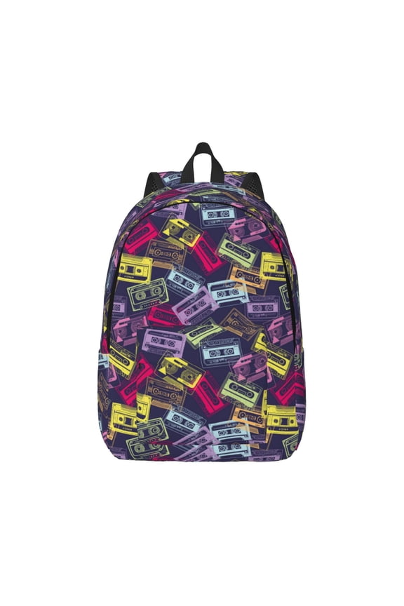 Retro Cassette Music for Canvas College Laptop Backpack, Durable Rucksack Travel Notebook Bag School Backpack Book Bag for Men Women